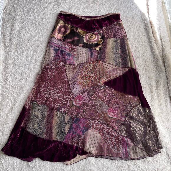 SOLD Cache vintage Y2K patchwork silk maxi skirt fairy paisley floral velvet - Picture 9 of 12